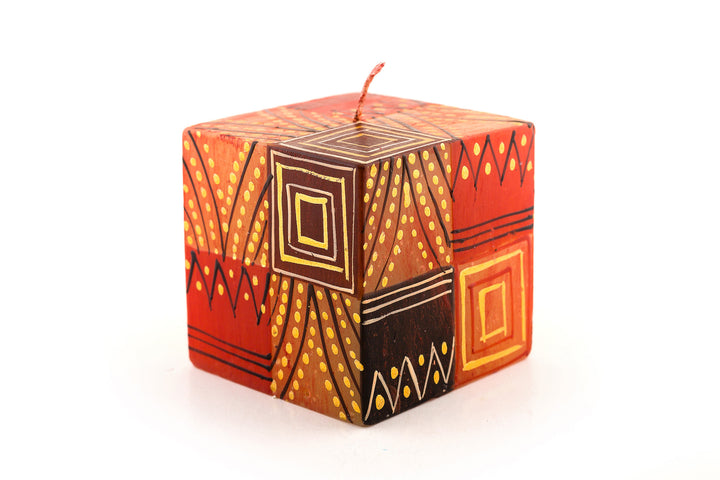 Safari Gold 3x3x3 cube. Shades of brown and rust with accents of gold, black and cream in 'african' designs.