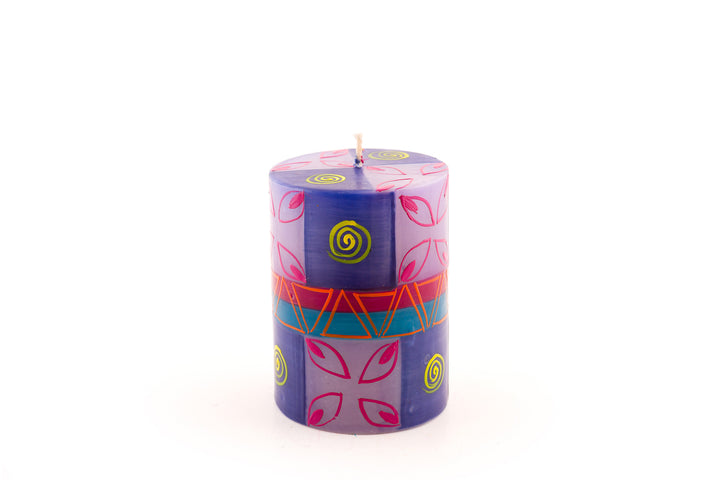 Blue Moon 3x4 pillar.  African type designs in purple, yellow, pink, turquoise, and light purple.