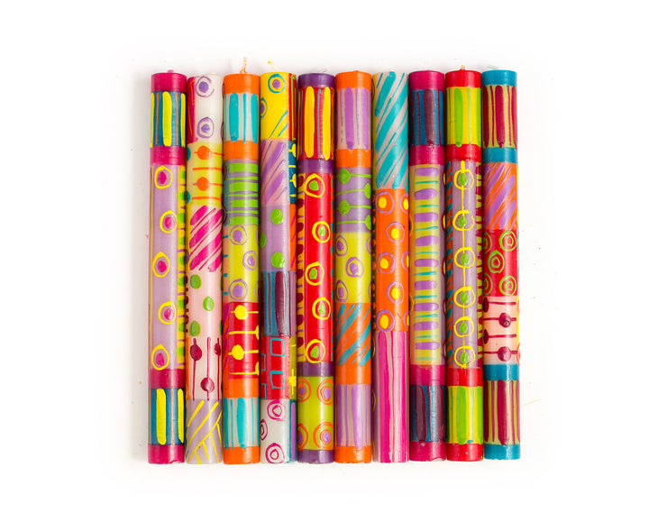 10 Carousel tapers showing the 10 different patterns of this collection.  Colorful and whimsy!