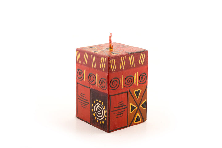 Safari Gold 2x2x3 cube. Shades of brown and rust with accents of gold and black in 'african' designs.