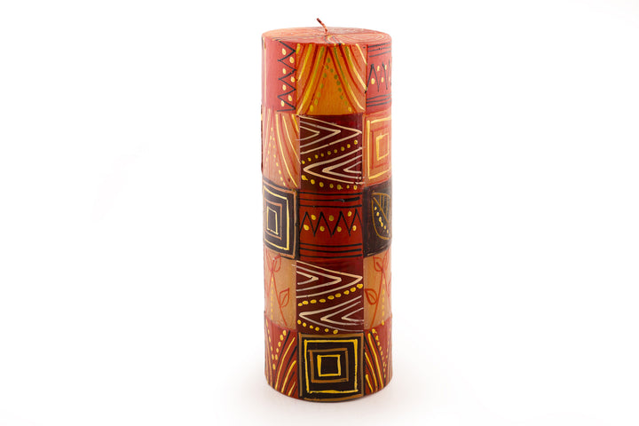 Safari Gold 3x8 pillar.  Shades of brown and rust with accents of gold in 'african' designs. Stunning!