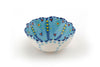 Ceramic Poppy Ramekin!  Sweet little bowl in the shape of a poppy flower.  White outside and baby blue inside base color. Painted on top of the base color with dots, flowers, and fern designs in lime, indigo, orange & yellow.