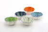 Ceramic Poppy Ramekins!  Sweet little bowls in the shape of a poppy flower.  White outside and a selection of 5 colors inside; lime, indigo, orange, white & baby blue.  Each painted on top of the base color with dots, flowers, and fern designs in similar variety of colors.