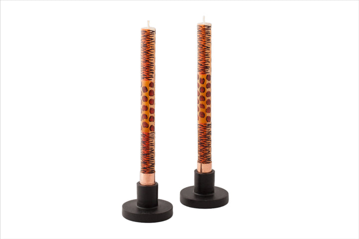 Animal Print 9" taper candles pair. Hand made and hand painted in African animal prints.  Fair Trade.