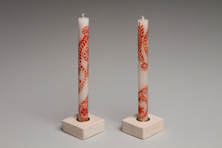 Taper Candle Holders in white wash hand crafted by Detroit artisans out of reclaimed wood, available in 3 colors.
