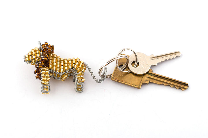 Beaded Lion key chain, handmade with a golden body and brown mane. So cute and a good protector of your keys.