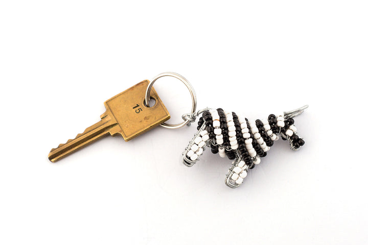 Beaded zebra key chain. Handmade with black & white stripes in beads! So cute & fair trade product.