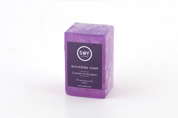 Antibacterial glycerine purple soap bar with a Lavender & Eucalyptus scent.  Fair Trade.