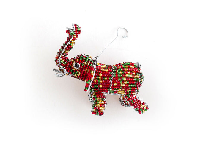 Christmas elephant  ornament, hand beaded.
