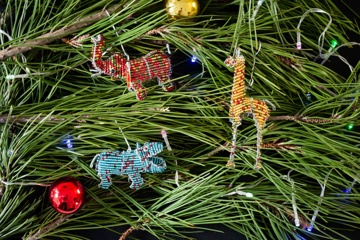 Hand Beaded Animal collection for your Christmas tree!   Elephant, Giraffe, and Happy Hippo!